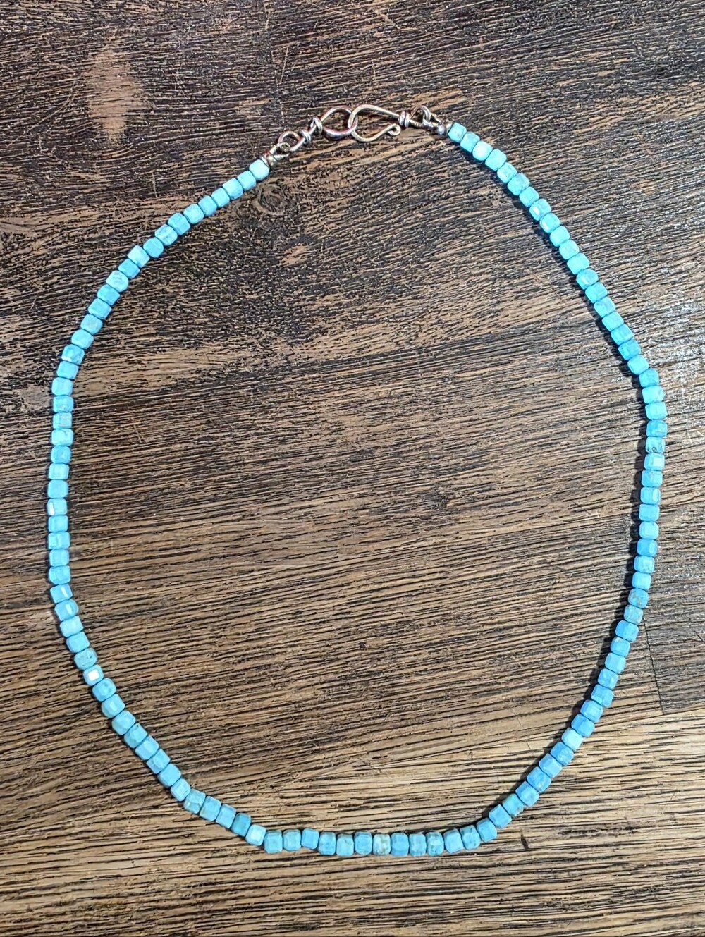 Genuine Turquoise Sterling Silver Necklace 3.5mm Faceted Cubes 17" Artisal Clasp